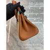 Cross-border Lychee Pattern Color Matching Platinum Bag Cowhide Women's Bag Contrasting Color Handbag Large Capacity Shoulder Crossbody Wedding Bag