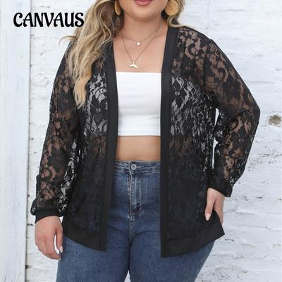 Frühling und Herbst Damen Cardigan Tops Plus Size Sexy Mesh Durchsichtig Casual Cardigan Jacke