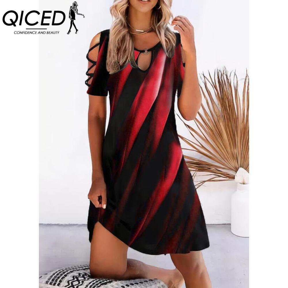 QICED 13 Color Women Floral Print Dress Summer Sexy Short Sleeve O-Neck Mini Dresses Female Vintage Elegant Dress