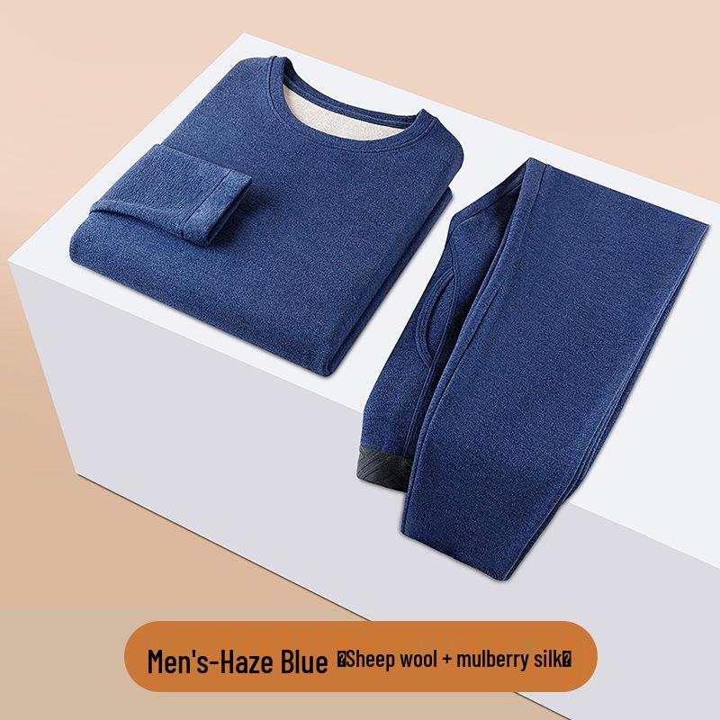 Women's Winter Fleece-Lined Silk Wool Underwear Set - Extra Thick Heat-Generating Base Layer for Autumn.