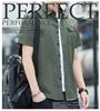 Amyni Red Stitch Oxford Short Summer Solid Color Men's Shirt, Casual, Sports, Sleeve, Wear, Stylish,
