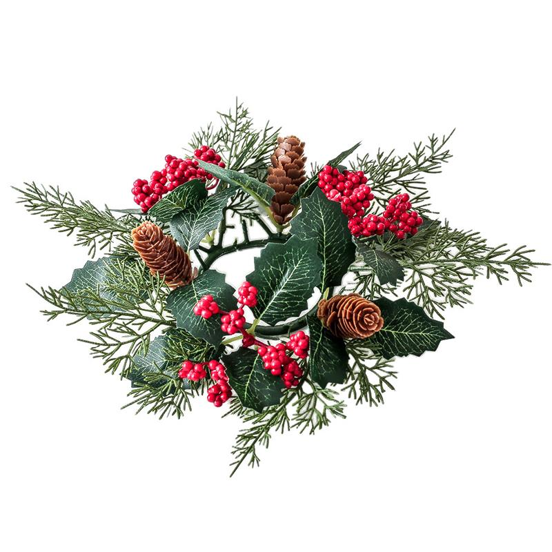 1ks Elegantní aranžmá Ornament Bytový dekor Berry Svícen Simulace věnce Borovice Šiška Vánoce