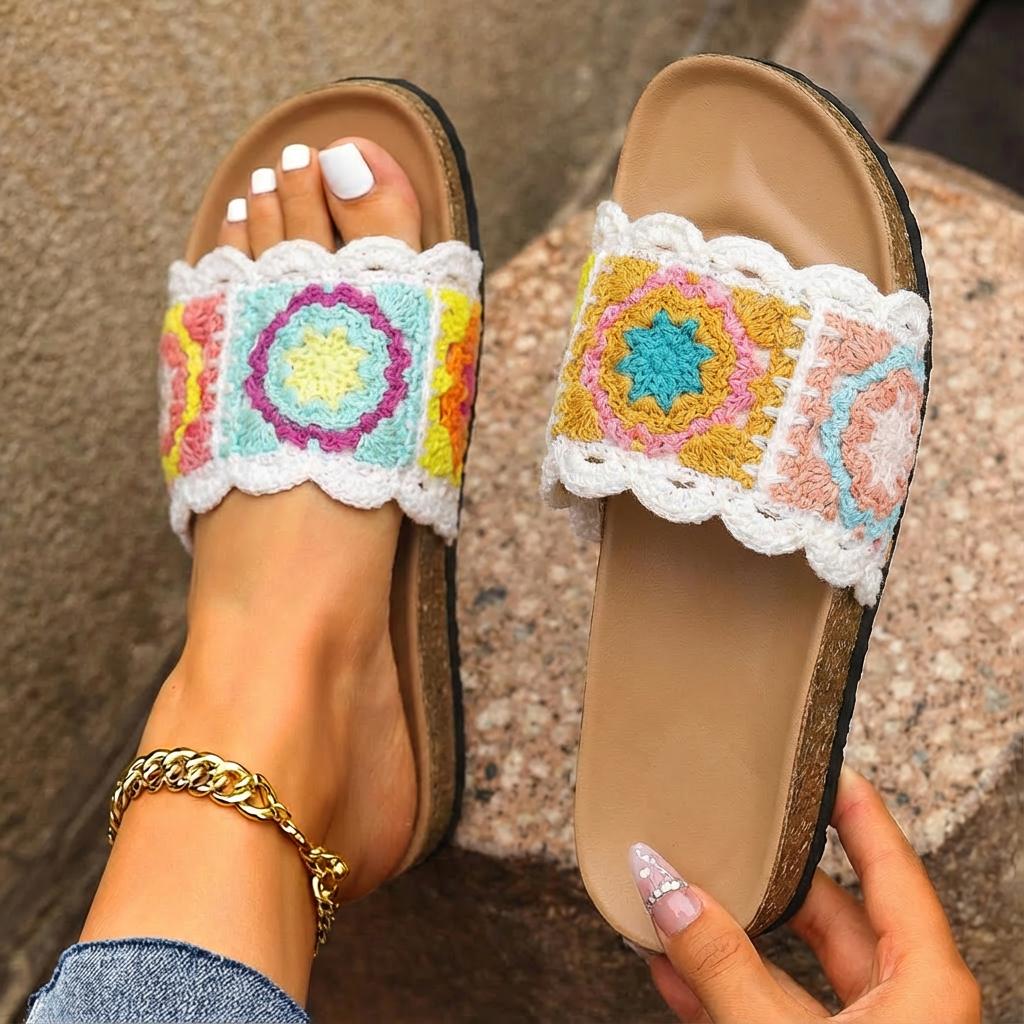 Women Slippers Fashion Floral Sandals Thick Bottom Ethnic Cool Slippers Open Toe Casual Minimalist Thong Shoes Slides Women 36