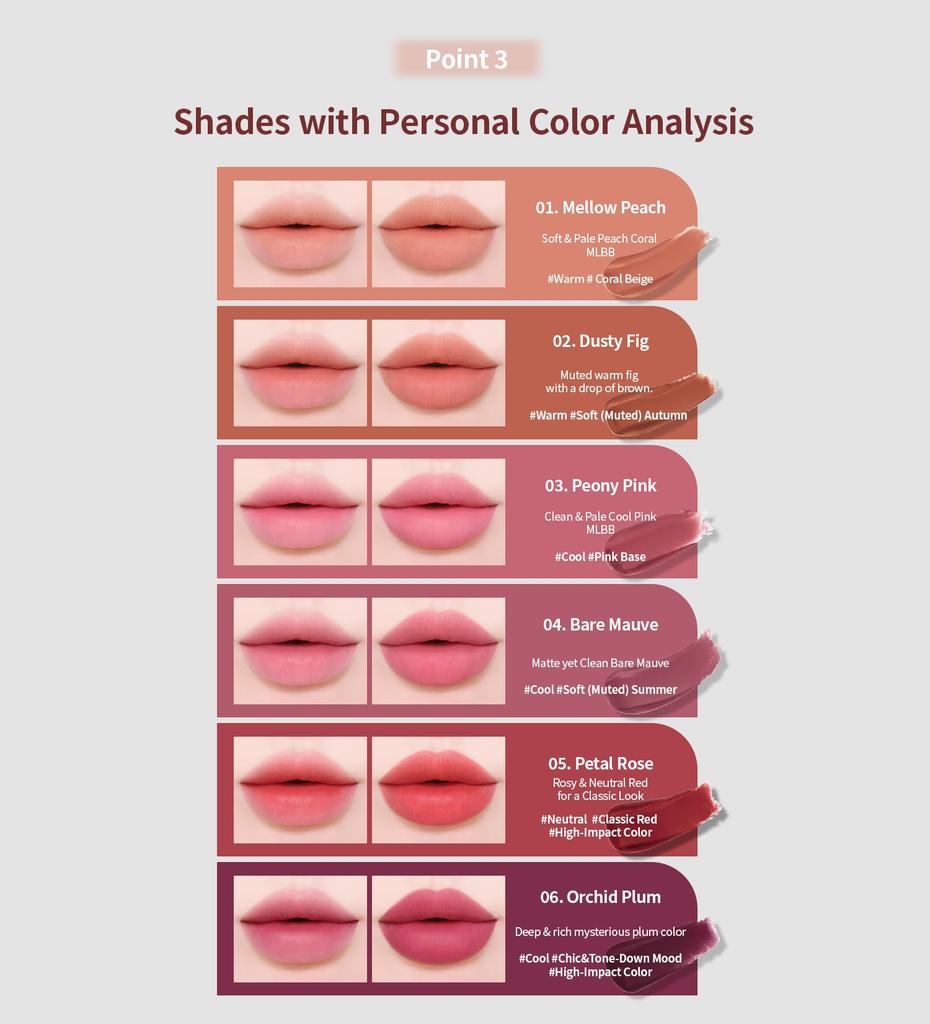 Heart Percent Dote On Mood Blurry Fog Tint Dusty Fig Dusty is a lip (#02 Pink) lightweight, easy-blurring, velvet-matte stain.