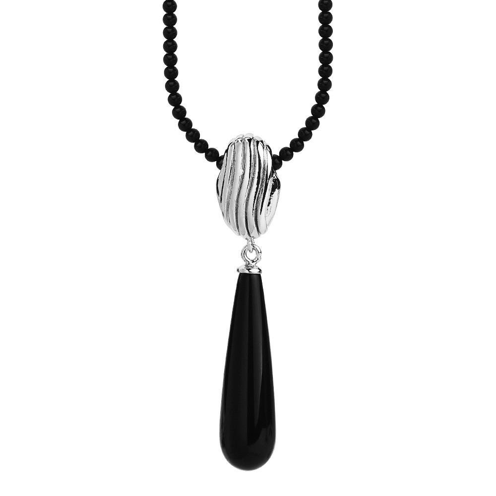 Contemporary Black Onyx Pearl Necklace With Exquisite Gemstone Inlays And Geometry