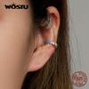 WOSTU Real 925 Sterling Silver Rainbow Heart Mono-Ear Cuff for Women Fashion Colorful Ear Clip Fine All-match Jewelry 1 Piece