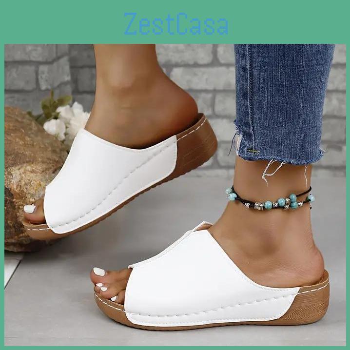 Solid Color Sandals Womens Stylish Slip On Soft Sole Summer Wedge Slides Platform Versatile Slides