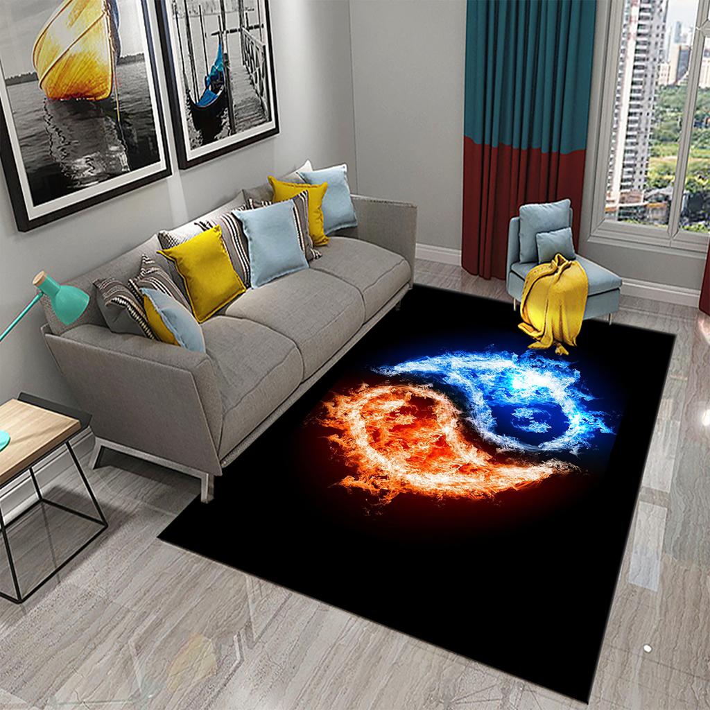 Household large-area carpet teenager boy bedroom living room non-slip floor mat ice and fire theme carpet Tai Chi carpet
