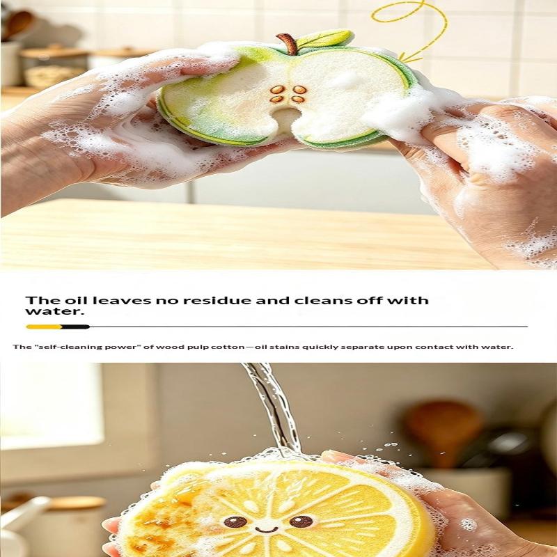 Cartoon Fruit Series Dish Sponge Brush Soft Bristle Scratch-Free Multipurpose Kitchen Cleaning Gadget for Home Use