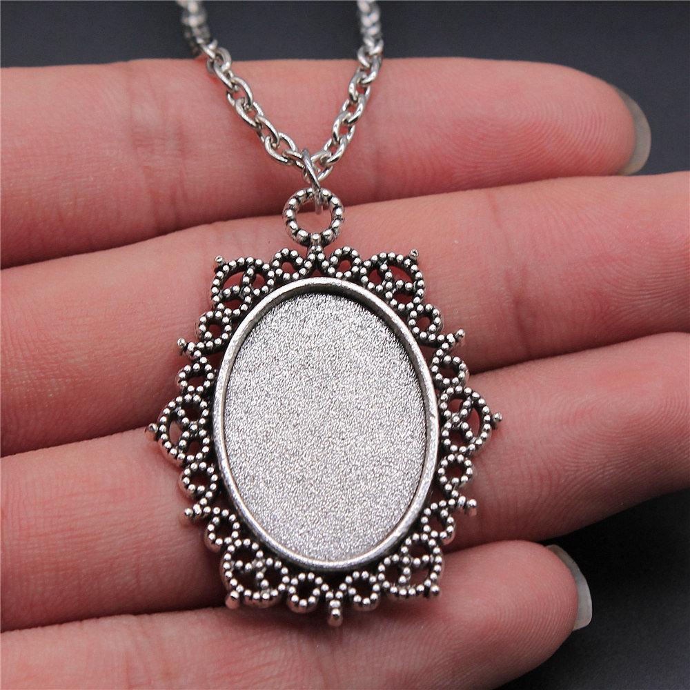 45cm Or 70cm Long Chain Necklace Oval Glass Cabochon Base Setting Tray Minimalist Jewelry Components QN054