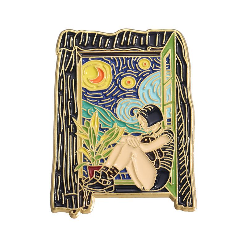 

Unique Cartoon Inspired Artistic Brooch With Dreamy Starry Sunflower Design For All