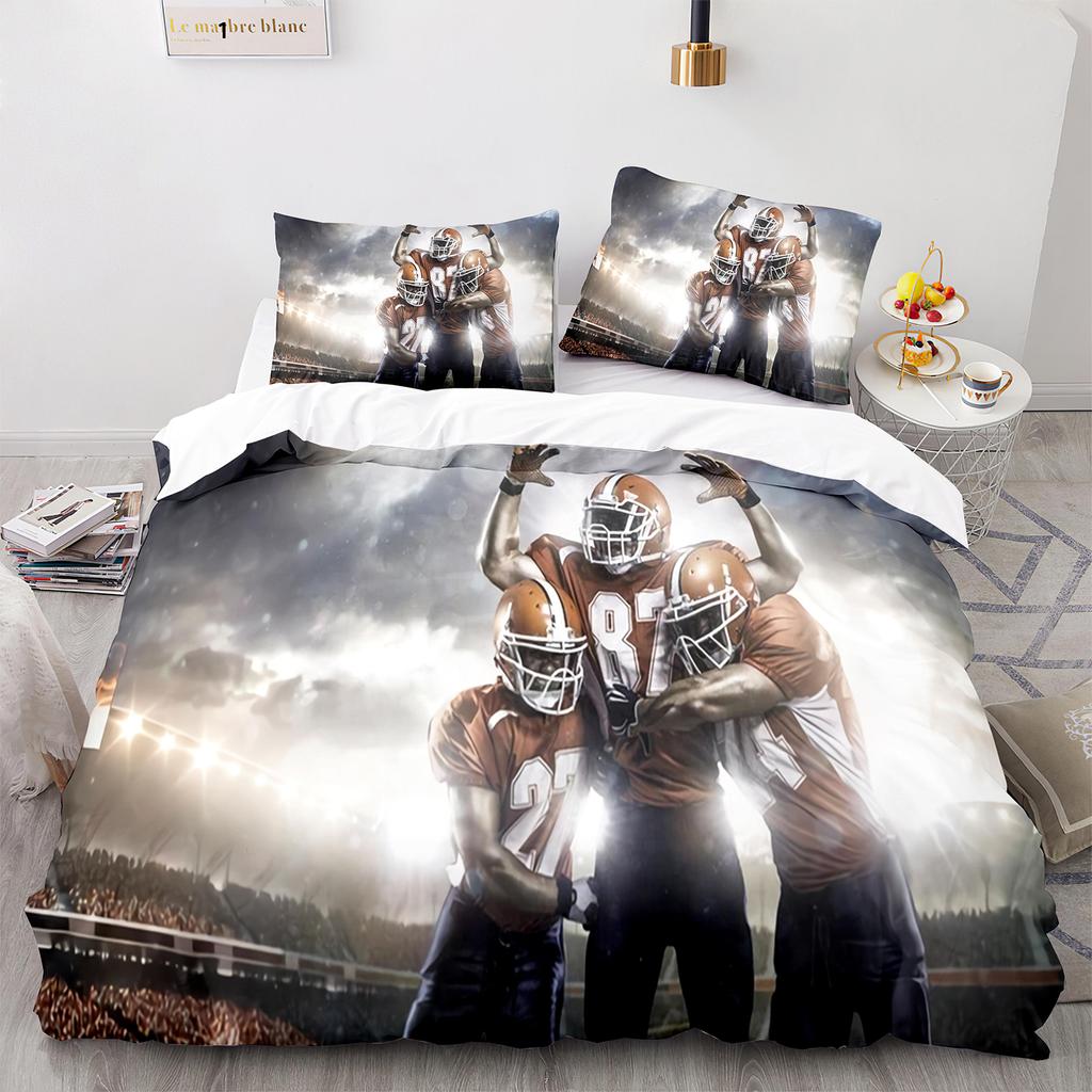 American Football King Queen Duvet Cover Rugby Player Pattern Bedding Set For Kids Teens Adults Ball Sport Polyester Quilt Cover
