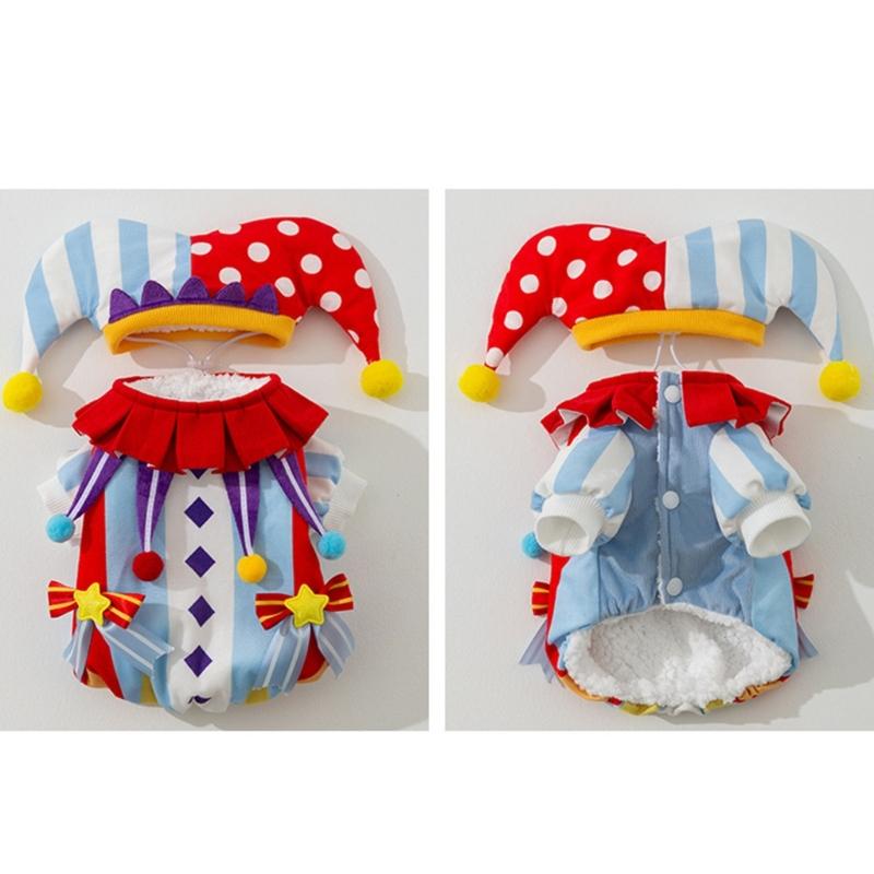 Vestiti Cosplay da Clown Carini per Cani Medi, Grandi Tuta Morbida Abbigliamento Cappotto Spesso Maglione Pigiama Invernale