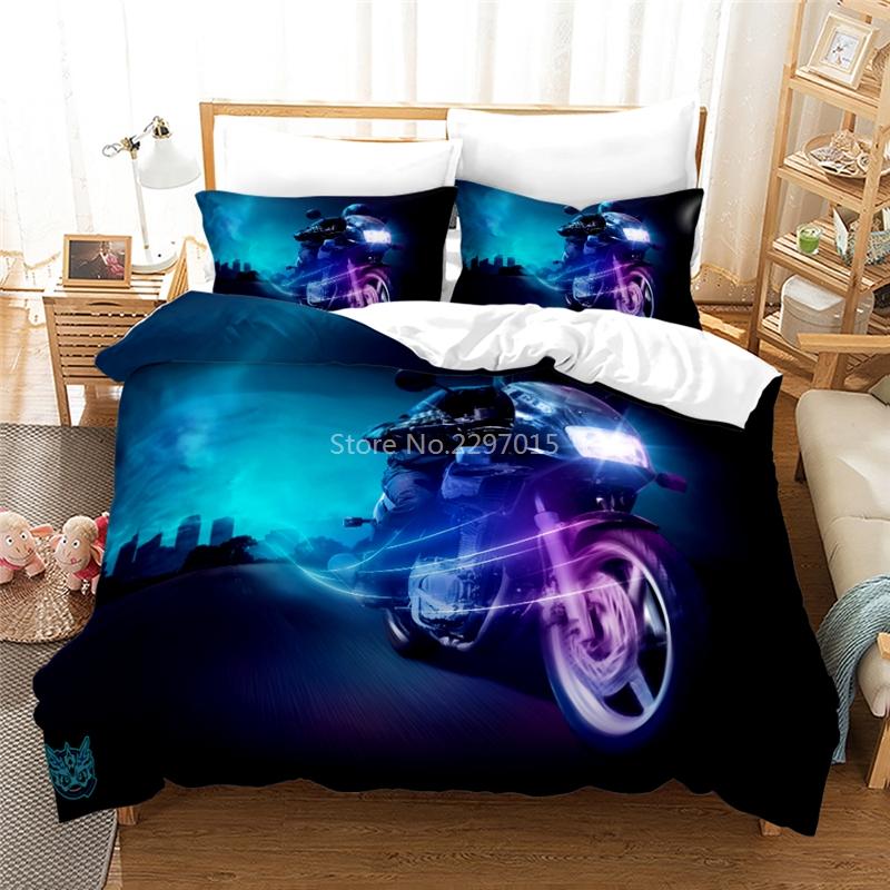 3D Neon Rider Drives Sport Cars Pattern Bedding Set Duvet Cover Pillowcase Single Double Twin Full Queen King for Bedroom Decor