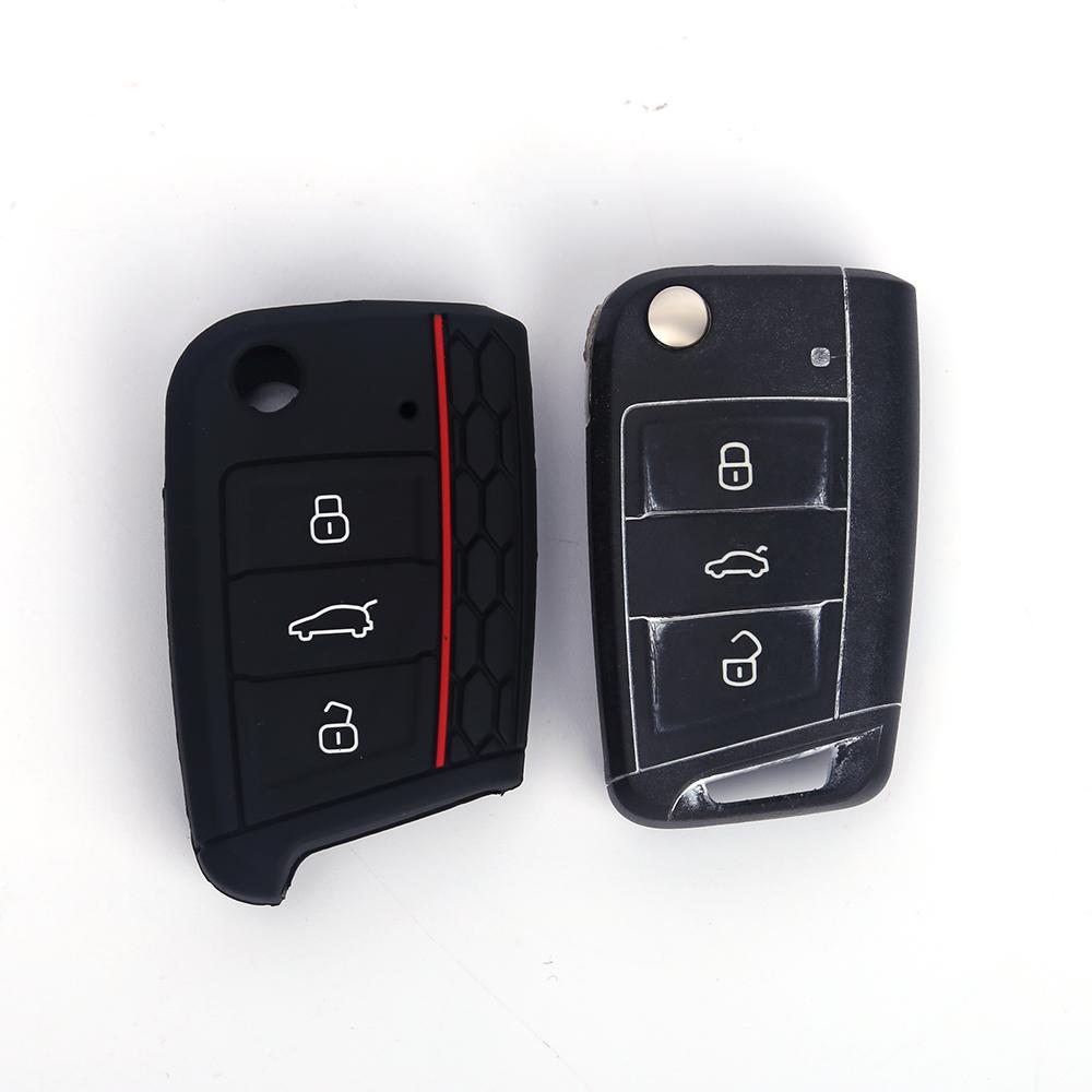 Car Key Case Silicone Cover For Vw Golf 7 Mk7 3 Buttons Flip Folding Remote Key Fob For Seat For Skoda Car Accessories