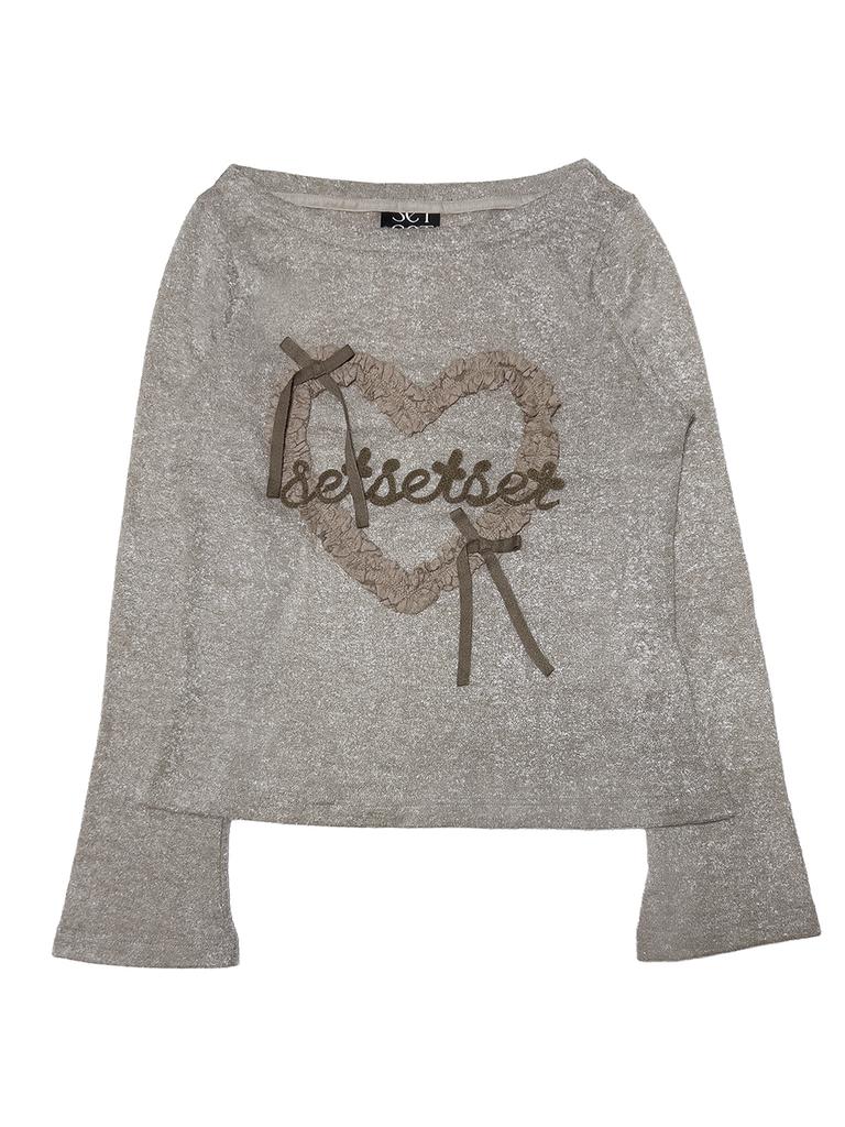 SETSETSET Moon Heart Ruffle Knit Top Beige