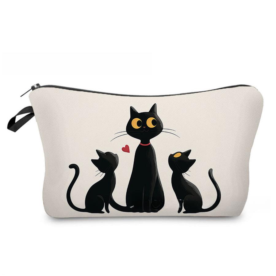 Women Black Cat Print Cosmetic Bag Toiletries Organize Travel Storage Case 6964 KTB