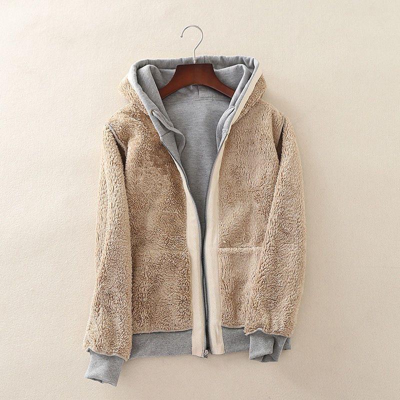 Women Plus Size Hooded Zip Up Jacket, Autumn Winter Solid Color Fleece Lined Thick Warm Hoodie Coat For Students