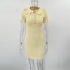 Women's Knitted Dress Summer High Waist Short Sleeve Ruffle Neck Bodycon Dresses Femme Slim Vacation Clothes French Vintage Elegant Evening Dress