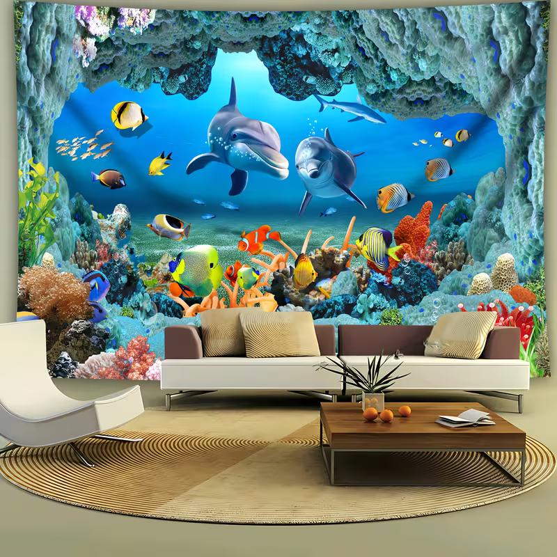 2D Tropical Fish Underwater Tapestry Sea Life Studio Background Cloth