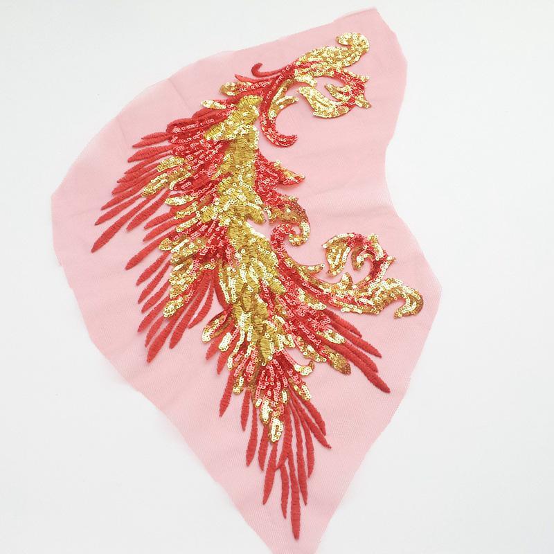 Embroidery Patches Sewing Accessories Feather Sequined Lace Craft Phoenix Tail DIY Sequins Patches