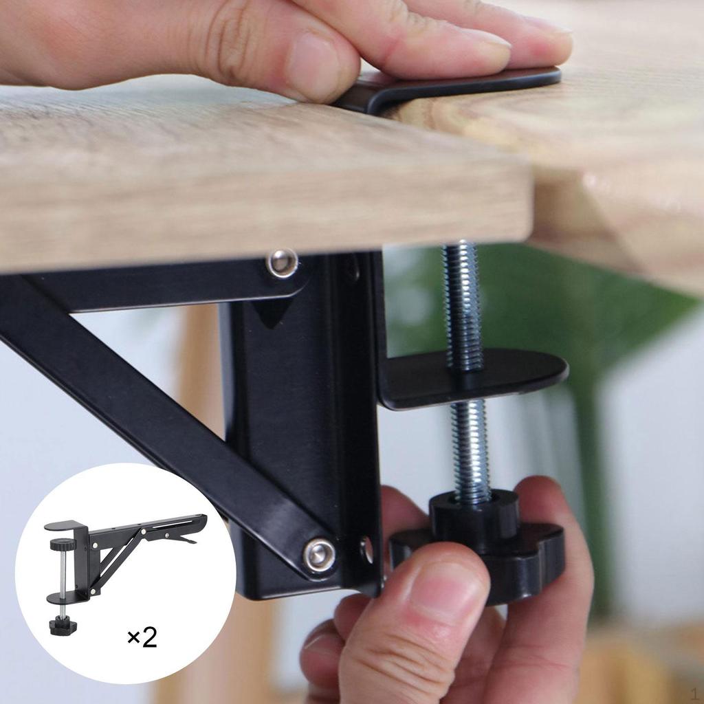 2 Pieces under Desk Keyboard Holder Foldable Brackets No Extendable C Clamp Adjustable Sturdy Steel