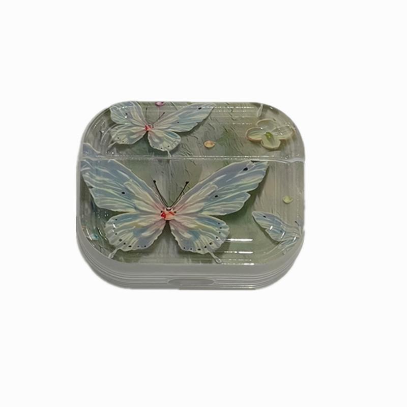 Oil painting wind green pink butterfly apple airpodspro1 wireless bluetooth headset case 1/1/1 generation headset cover pendant