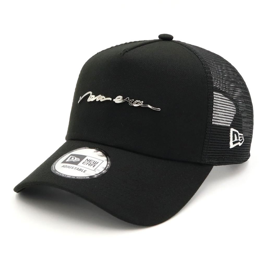 New Era 9FORTY A-Frame Trucker Mesh Cap ONSPOTZ Exclusive Handwritten Metal Logo Snapback Baseball Cap Men Women UV Protection Black Free Size