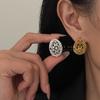 Ancient Court Lace Hollow Oval Stud Earrings Middle Ancient Filigree Carved Earrings French Light Luxury Niche and Elegant Earrings