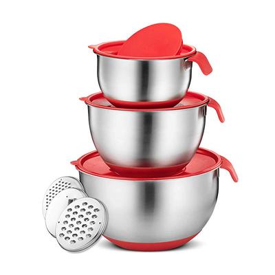 Ciotole per mescolare in acciaio inossidabile con coperchio, manico, base in silicone antiscivolo, ciotola per impastare fai da te per torte, grattugia per insalata, utensile da cucina