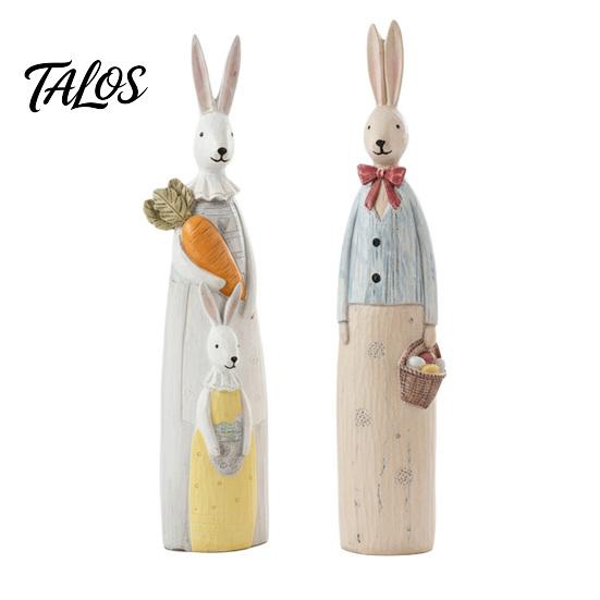 Office Desk Decoration Easter Bunny Figurine, Vintage Resin Rabbit Statue with Carrot Flower Animal Figurine For Home Basket, Spring Indoor