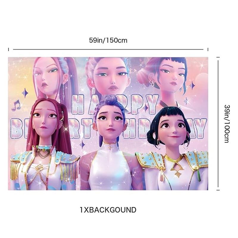 Demon Hunters Group Birthday Party Decorations Rumi Mira Zoey Anime Hanging Banner Balloons Cake Topper Decor Party Accessories