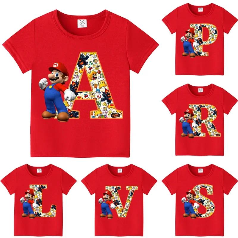 New 100%Polyester T-shirts for Children Cartoon English Letters Graphic T-shirt Boys Casual Short-sleeved Tops Kids Clothes