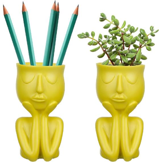 Resin Head Planter Face Flower Pot 6 inch Tiny Human Shaped Flower Vases Succulents Pots Desktop Decoration for Home Office Indoor Outdoor Gardening