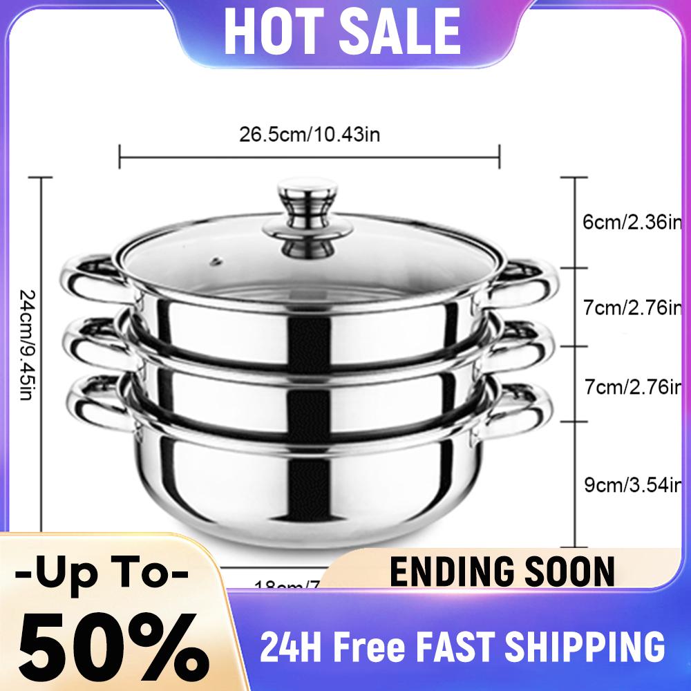 3 Tier Steamer Pot for Cooking with Lid Stainless Steel Steamer Cooker Multipurpose Food Steamer for Vegetables Seafood Soup China Mainland