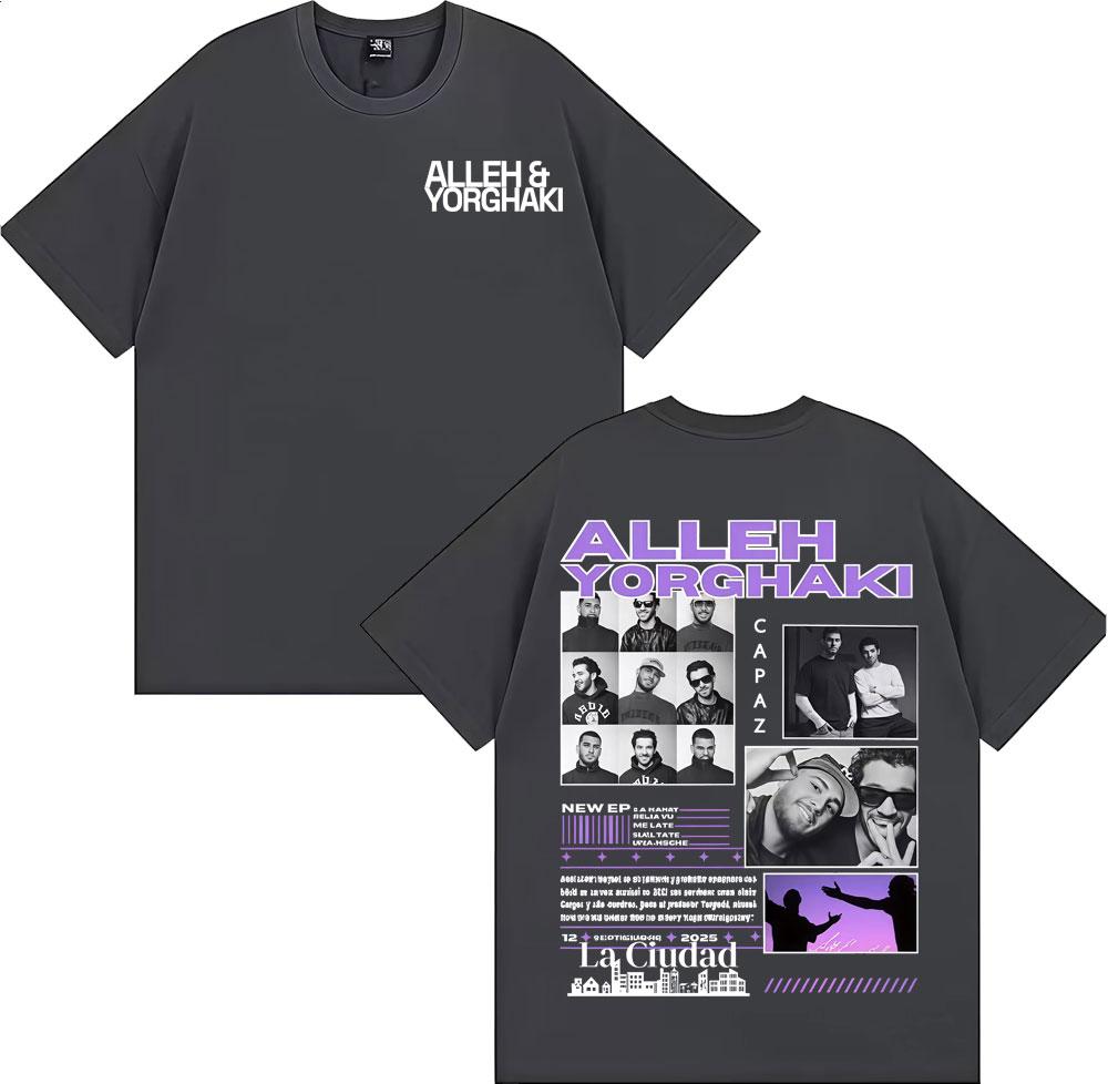 Rapper Alleh  Yorghaki La Ciudad Worid Tour 2025 Tshirt Mens Clothing Harajuku Gothic T Shirts Cotton Casual Oversized Tshirt