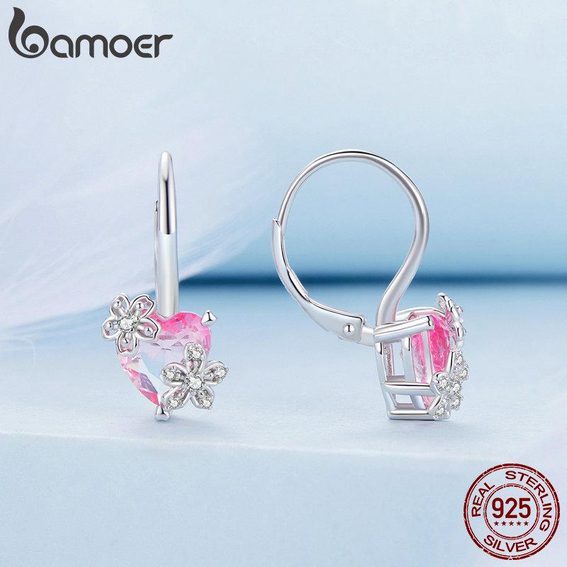 Orecchini huggie, in argento Sterling con fiori di ciliegio, oro rosa, traforato, gioielli a cerchio, regalo per la festa della mamma, compleanno per donne e ragazze, Argento sterling