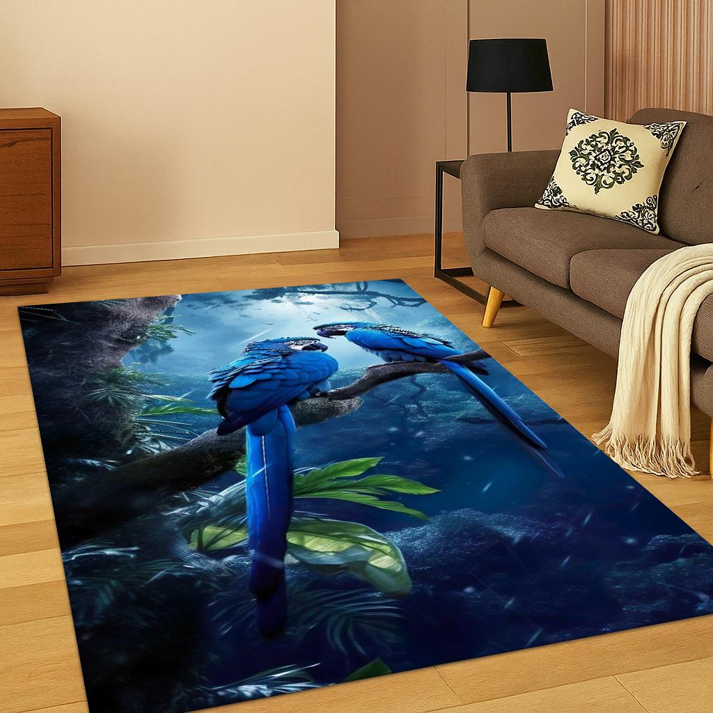 Colorful Macaw Budgerigar Bird Parrot Carpet Rug for Living Room Sofa Home Bedroom Doormat Decor,Playroom Non-slip Area Rug Gift