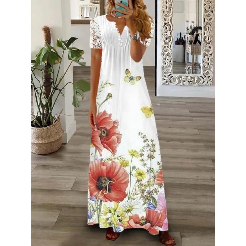 JPNTKYWomen's Fashion Autumn Winter Solid Color Print Long Sleeve V-Neck Casual Dresses