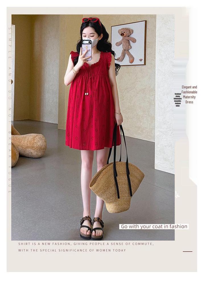2026 Summer Sleeveless Maternity Doll Dress - Age-Reducing, Hollow Out, Loose Fit, Sweet Belly Covering Vest Design