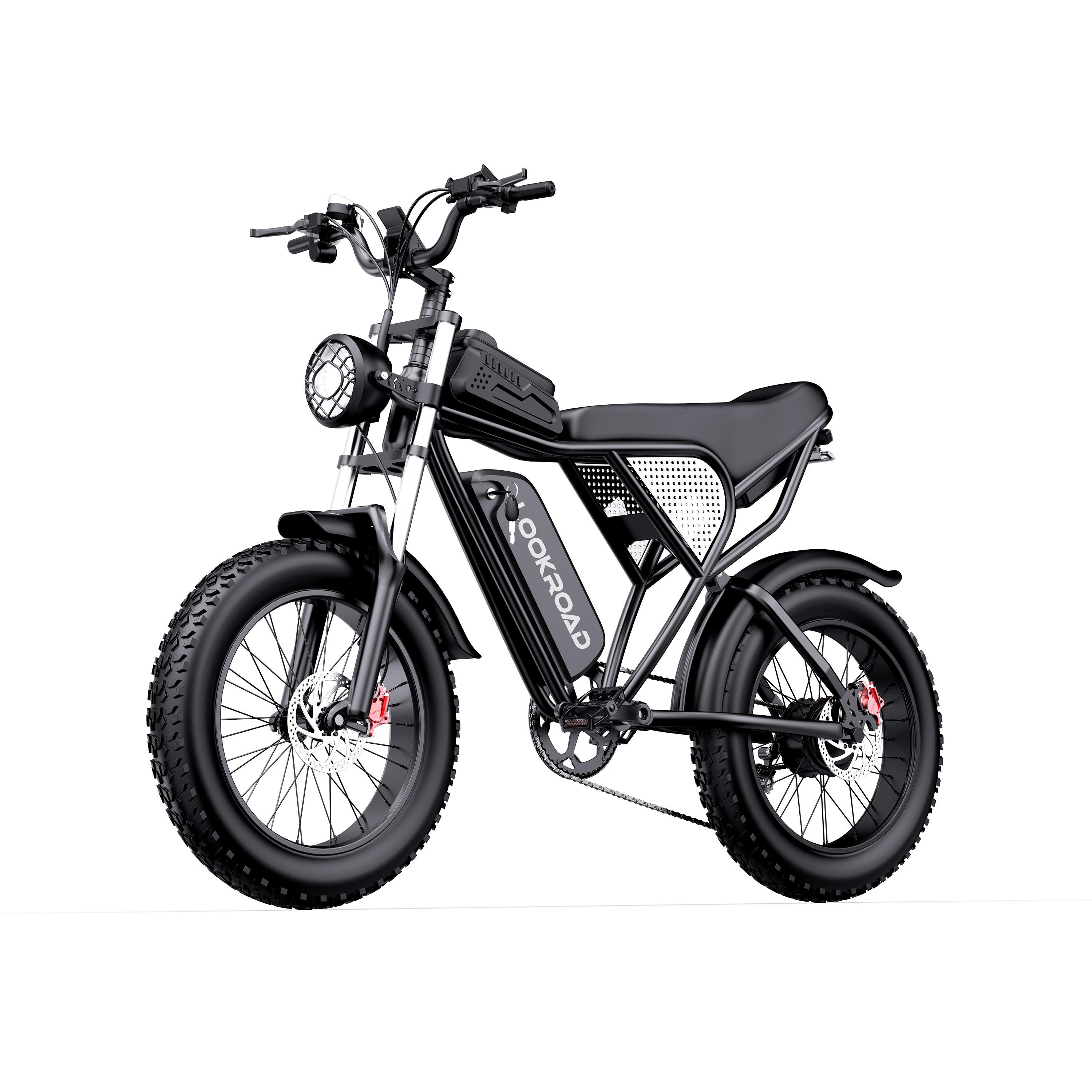 LOOKROAD L20 Elektrische Fiets 48V 20Ah Batterij, 55 km/u Max Snelheid, 70-130 km Bereik, Dubbele Hydraulische Schijfremmen, 40° Klimvermogen zwart
