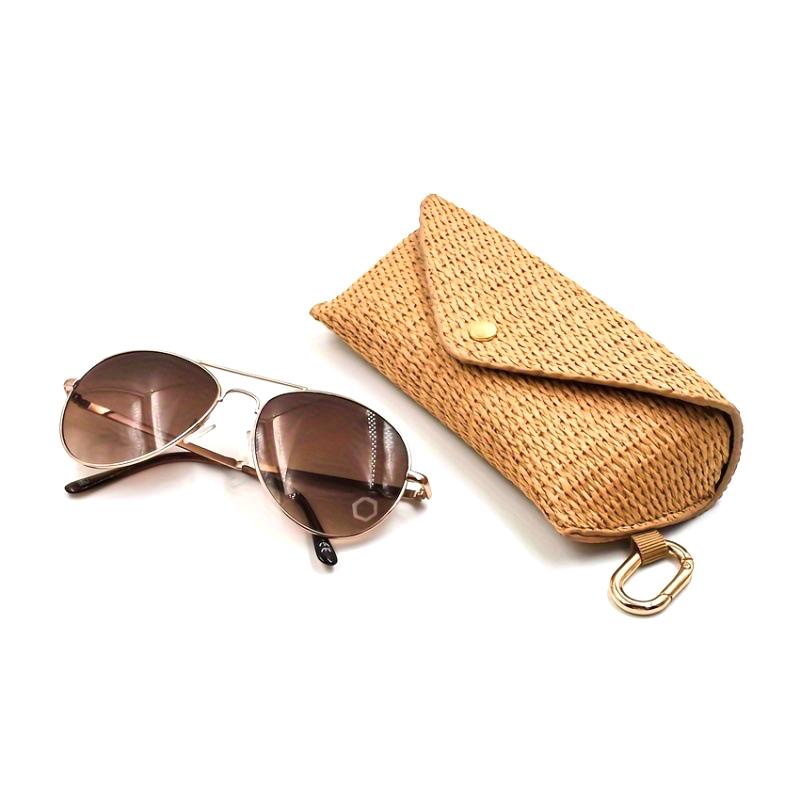 Durable Pp Material Woven Straw Eyeglass Case - Chic Soft Protective  Glasses Pouch With Hook For Women'S