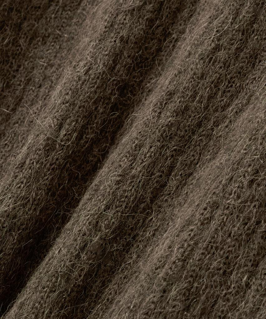 NOIRER Alpaca Boucle Ribbed Zip-Up (Khaki)