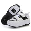 Fashion Girls Boys Roller Skates Children Sneakers With Two Wheels Thick-soled Skateboard Shoes Kids Non-slip Chunky Shoes White