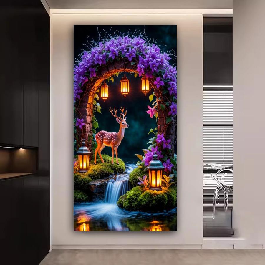 Purple Flowers Lantern Deer Large Size Diamond Painting Diy Full Square Round Drill Rhinestone Embroidery Mosaic Cross Stitch Kits Wall Decor