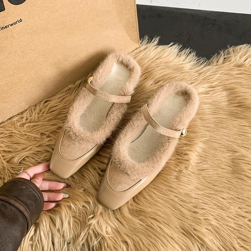 2025 new autumn and winter thick heel French small fragrant wind velvet Mary Jane single shoes women's shoes evening gentle fluffy shoes