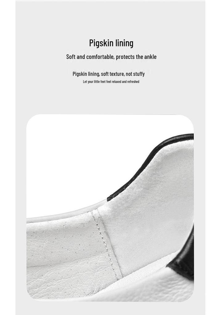 Men's Genuine Leather White Sports Shoes: Trendy, Breathable, Versatile British Casual Style.