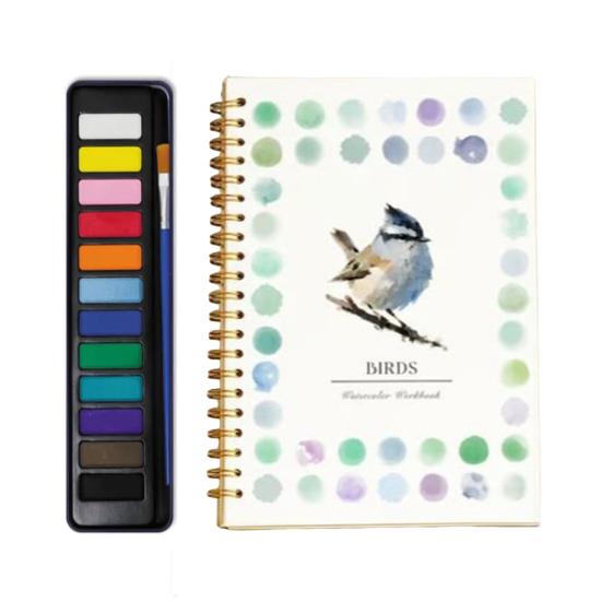 Watercolor Workbook with 12 Colors Pigment Step-by-Step Animal Flower Painting Guide Paper Coloring Book for Learning Techniques Stress Relief