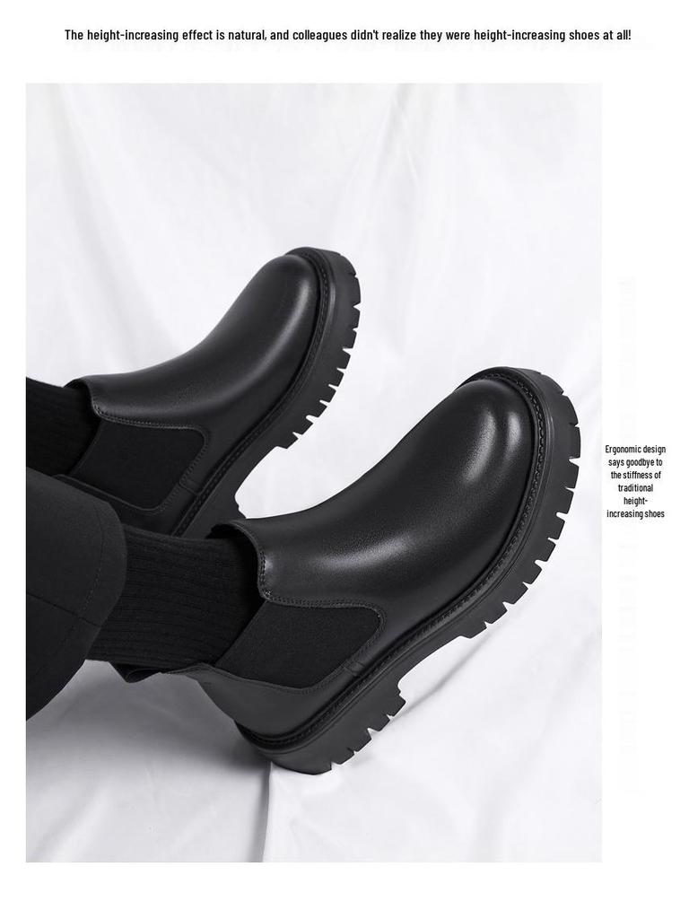 Herren Chelsea Boots im britischen Stil: Dicksohlige, höhenerhöhende, Echtleder, Slipper, mittelhoher Schaft, Herbst/Winter Martin Boots.