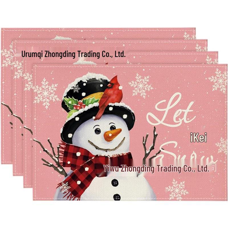 New Christmas Placemat: Pine Tree & Snowman Print, Linen, Heat-Resistant Winter Table Decor